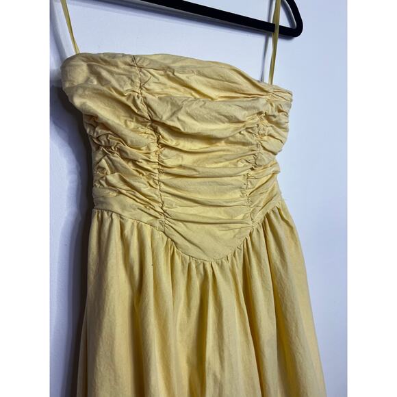 MIKA & GALA Sunday Mornings Ruched Bust Midi Dress Lemon Size Small - Picture 4 of 8